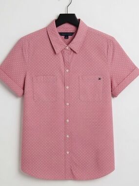 Tommy Hilfiger Pink Polka Dot Button Down Shirt Size Medium